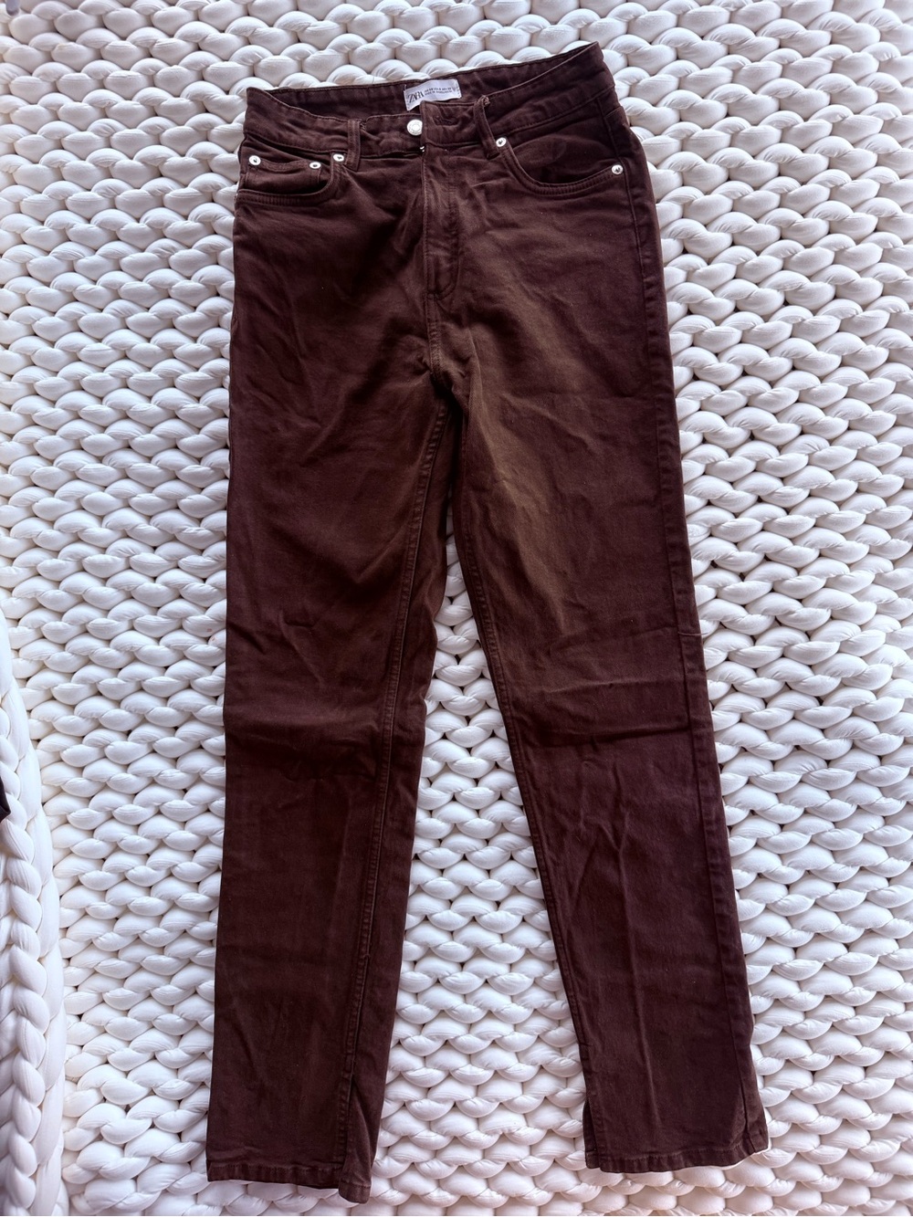 Zara Womens Straight Jeans in Dark Brown
